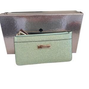 Kate Spade Kenzie Boxed Glitter Large Slim Card holder Seawater